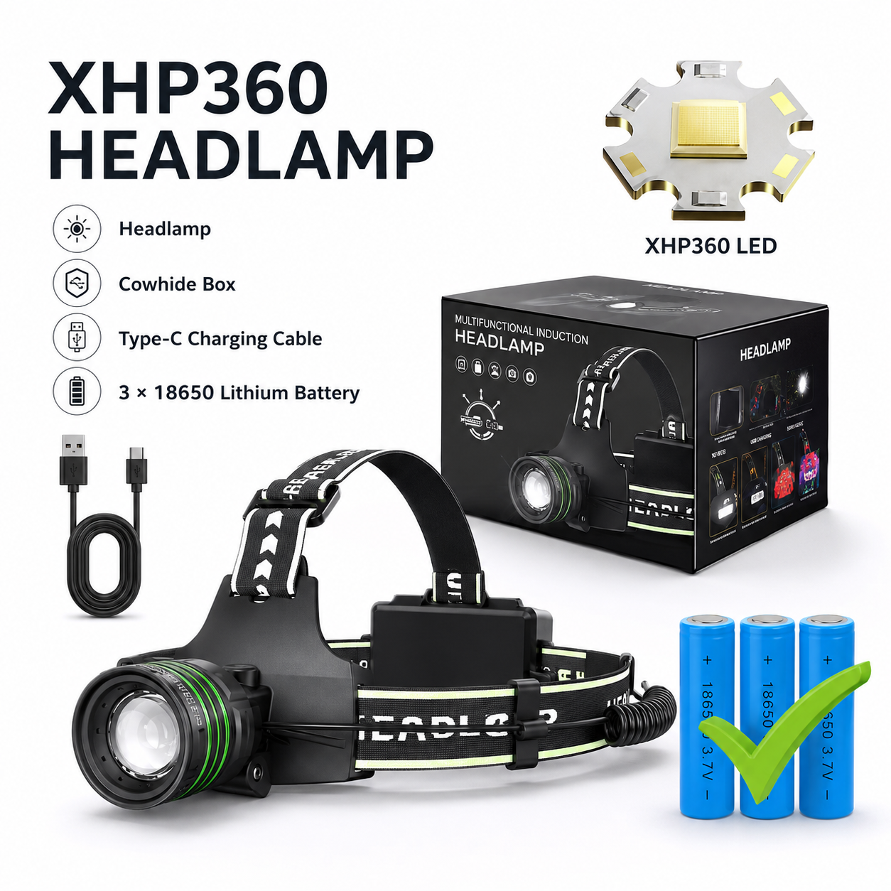 TrailForge XHP360™ High-Power LED Camping Headlamp