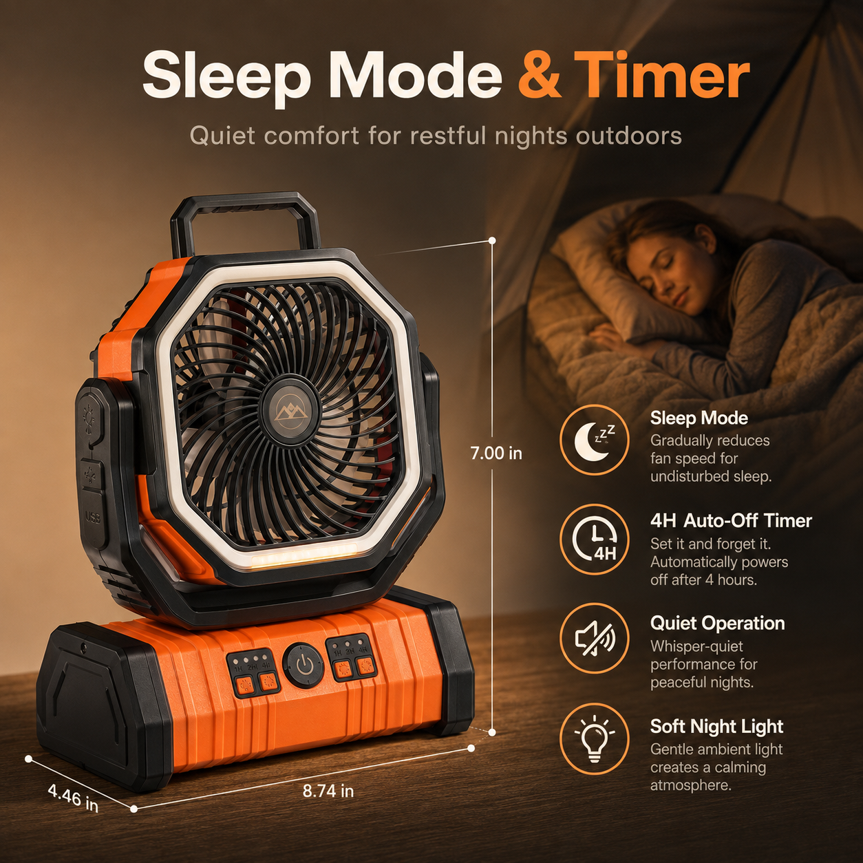 TrailBreeze™ Rechargeable Bluetooth Camping Fan with LED Light & Hanging Hook