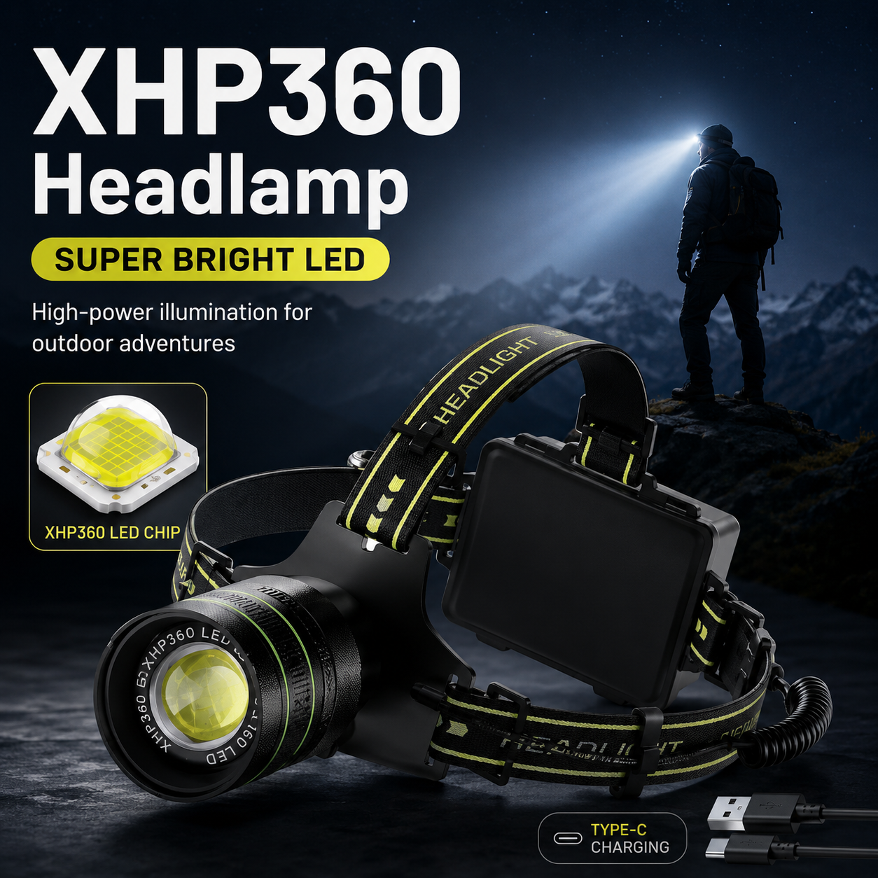 TrailForge XHP360™ High-Power LED Camping Headlamp