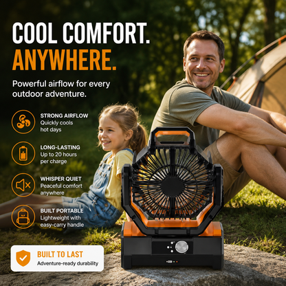 TrailBreeze™ Rechargeable Bluetooth Camping Fan with LED Light & Hanging Hook