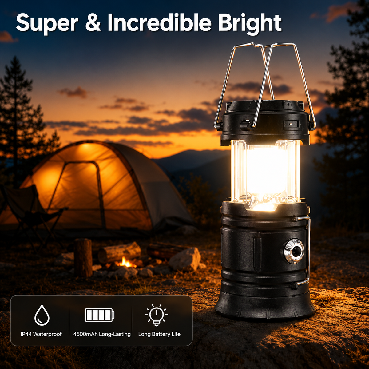 TrailGlow Pro 360 degree lantern lighting a campsite