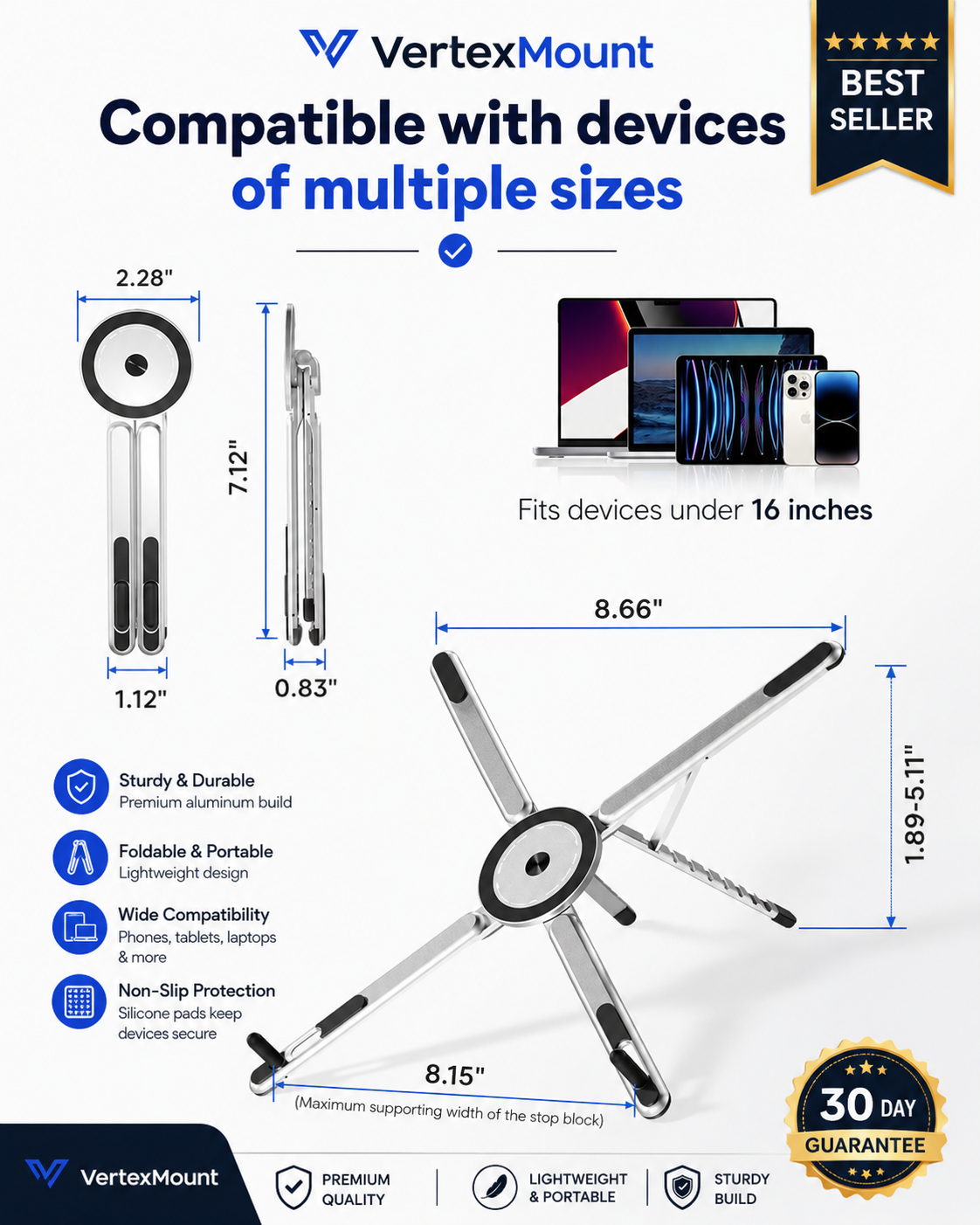 VertexMount™ 3-in-1 Foldable Tripod Stand