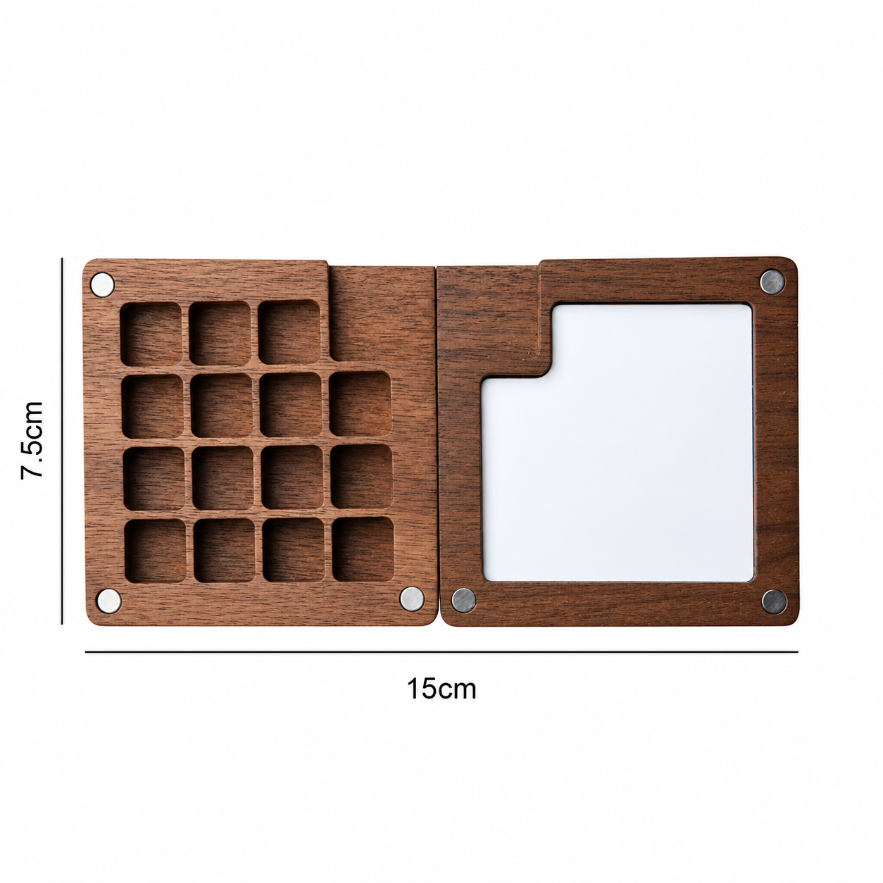 Open 15-grid wooden palette shown with a size guide